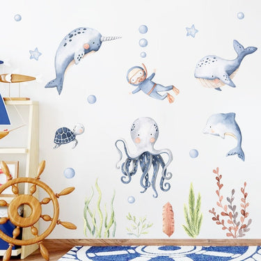 Cute Ocean Animal Watercolor Nursery Stickers - Casatrail.com